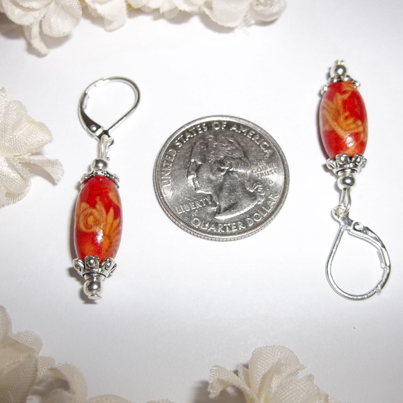 Earrings Wooden Red & Tan Bohemian Boho Set 4611 - Picture 6 of 6